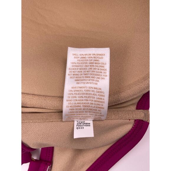 NWT Shade & Shore Fuchsia Keyhole Halter Bikini Top 34DD - Picture 8 of 9